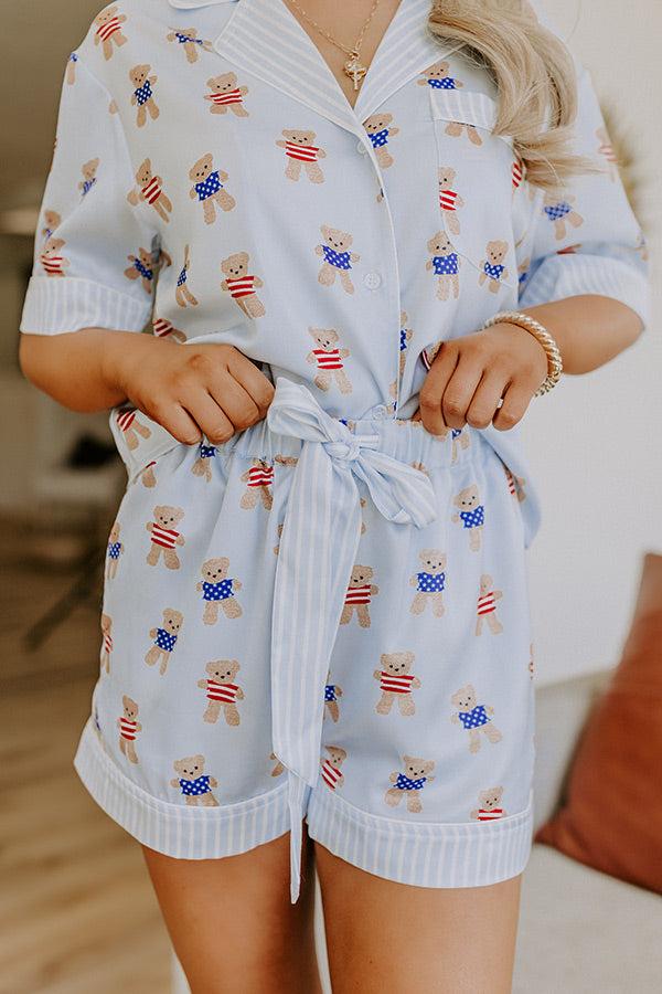 impressions Beary Patriotic Satin Pajama Shorts