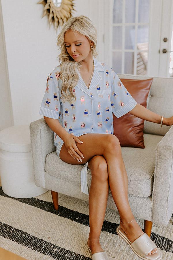 impressions Beary Patriotic Satin Pajama Top
