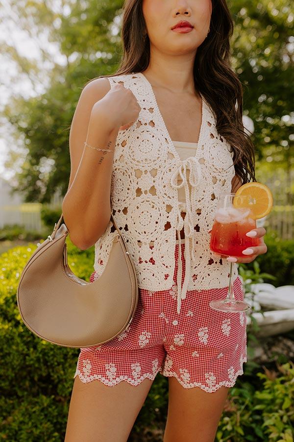 impressions Boho Breeze Crochet Front Tie Top