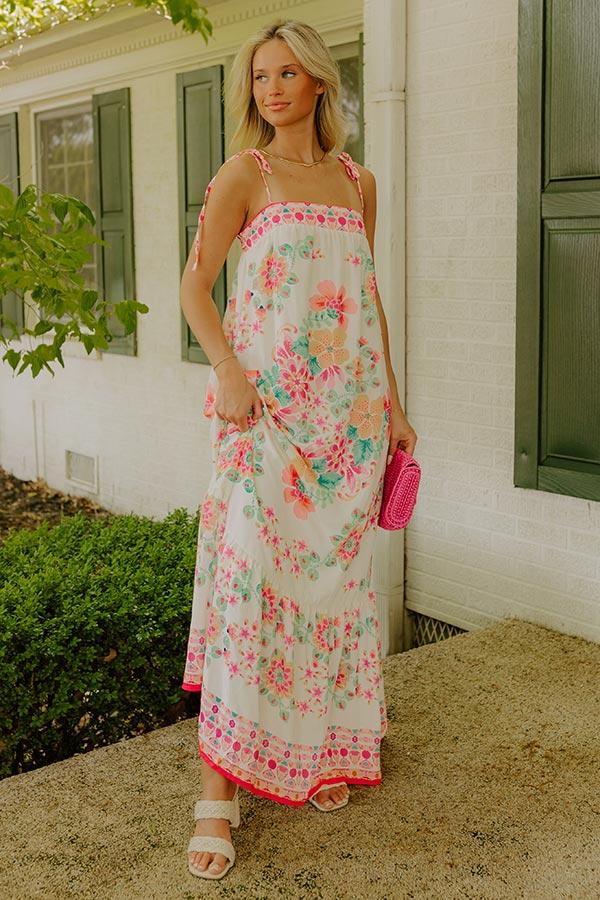 Impressions Capri Villa Floral Maxi Dress In Ivory
