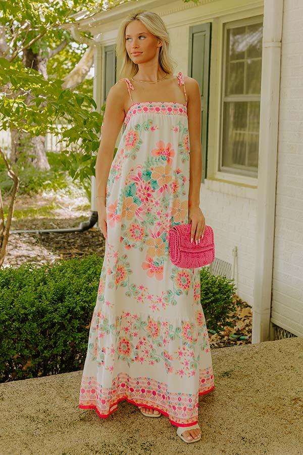impressions Capri Villa Floral Maxi Dress in Ivory