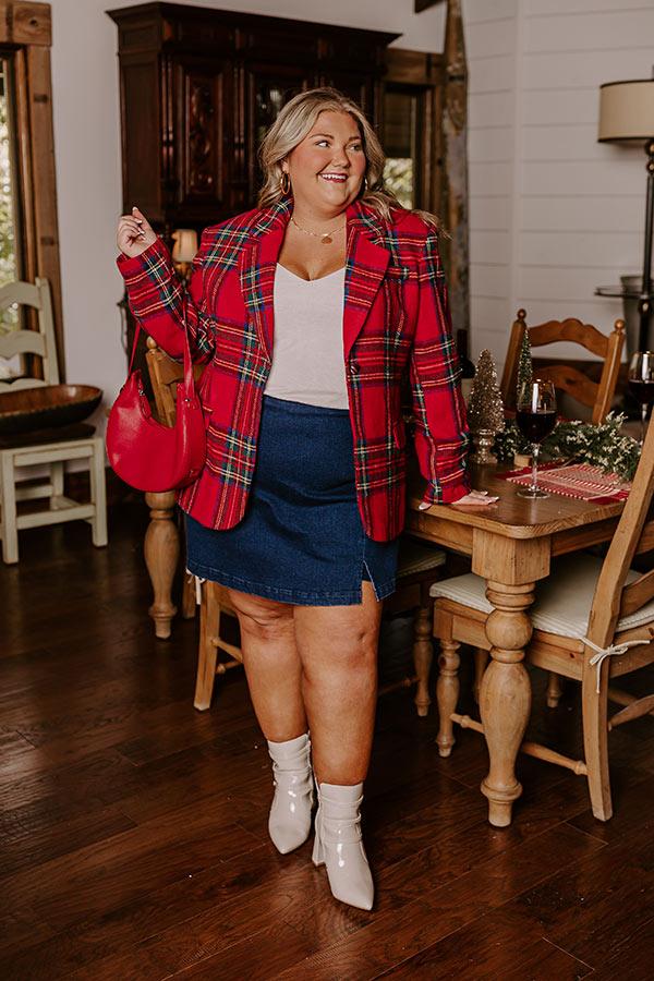 impressions Cheerful Smile Plaid Blazer Curves