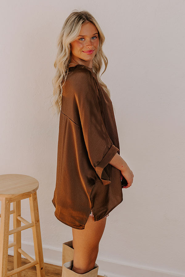Impressions City Lights Satin Top In Chestnut