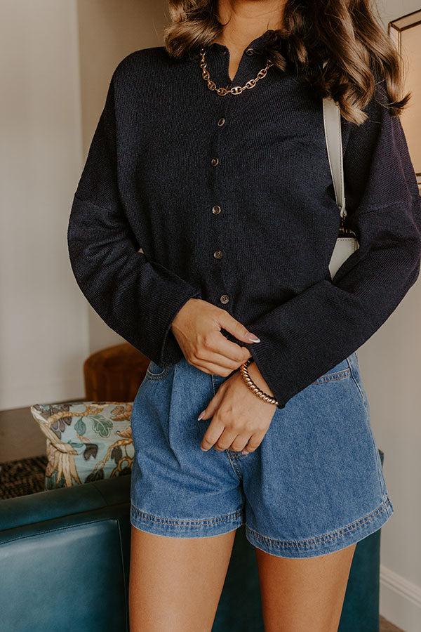 Impressions Cozy Mornings Knit Cardigan In Navy