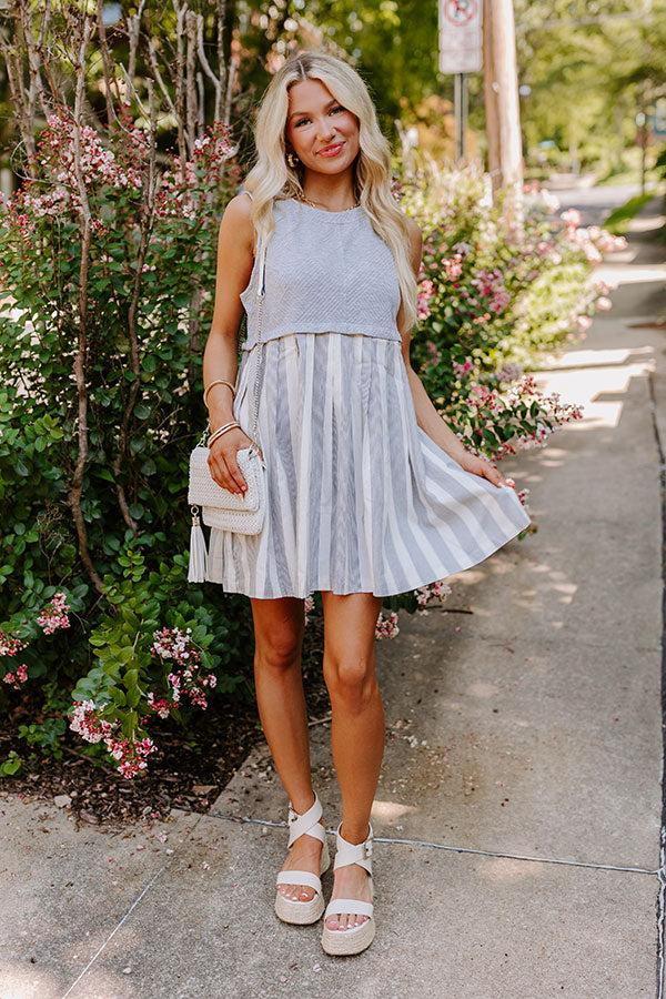 impressions Cute Smile Stripe Mini Dress in Grey