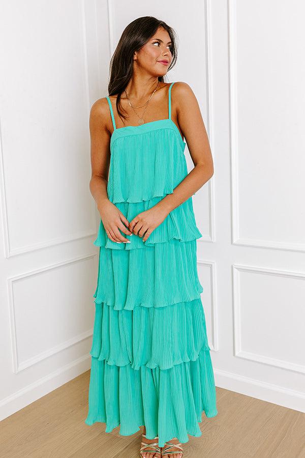 Impressions Dreamy Mood Pleated Midi In Turquoise