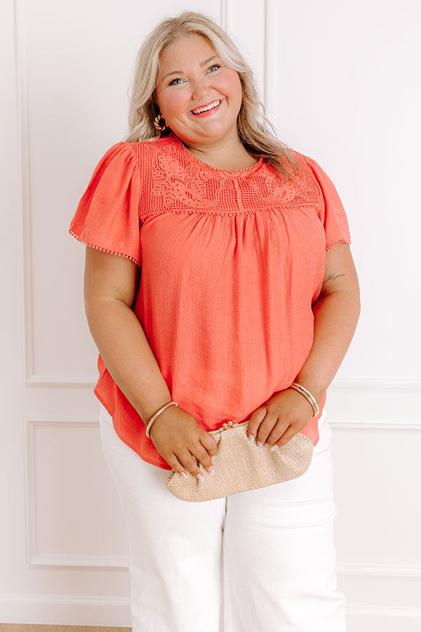 Impressions Easy Going Lace Top In Coral Curves