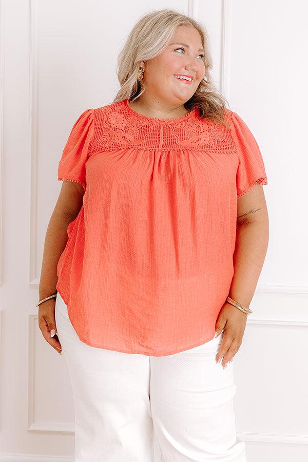 Impressions Easy Going Lace Top In Coral Curves