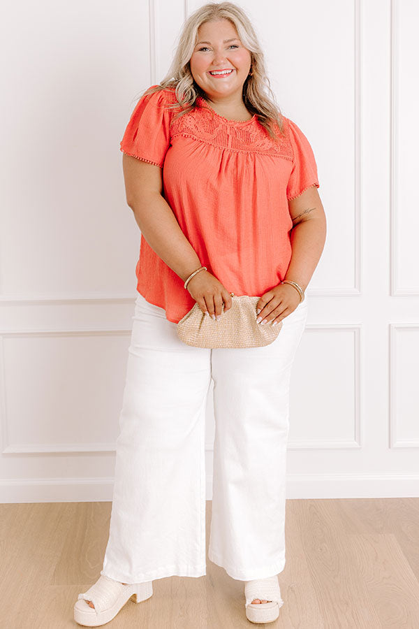 impressions Easy Going Lace Top in Coral Curves