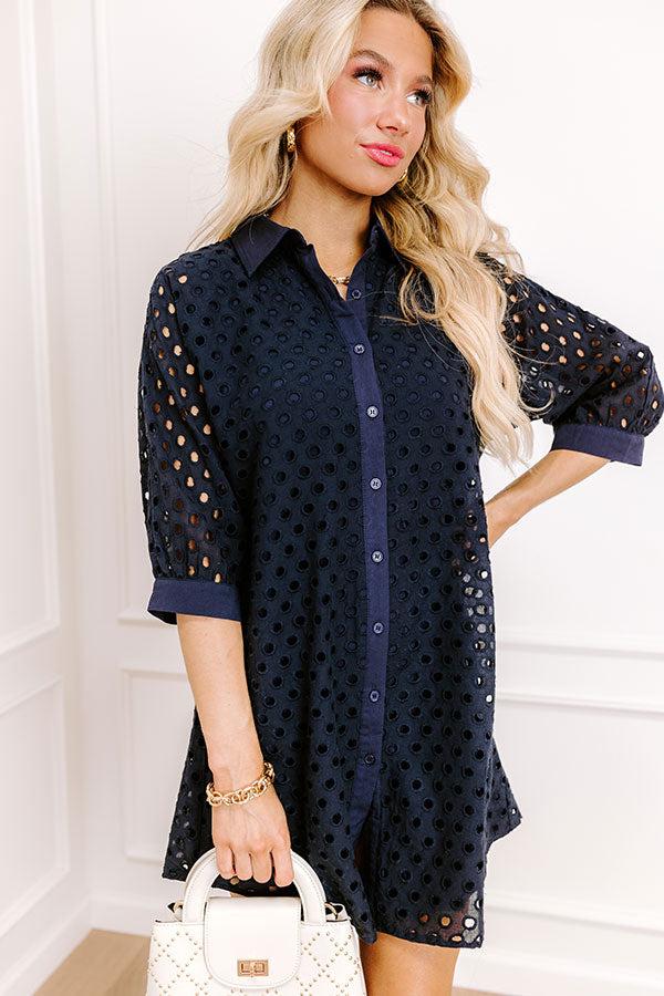 impressions Feeling Posh Eyelet Mini Dress in Navy