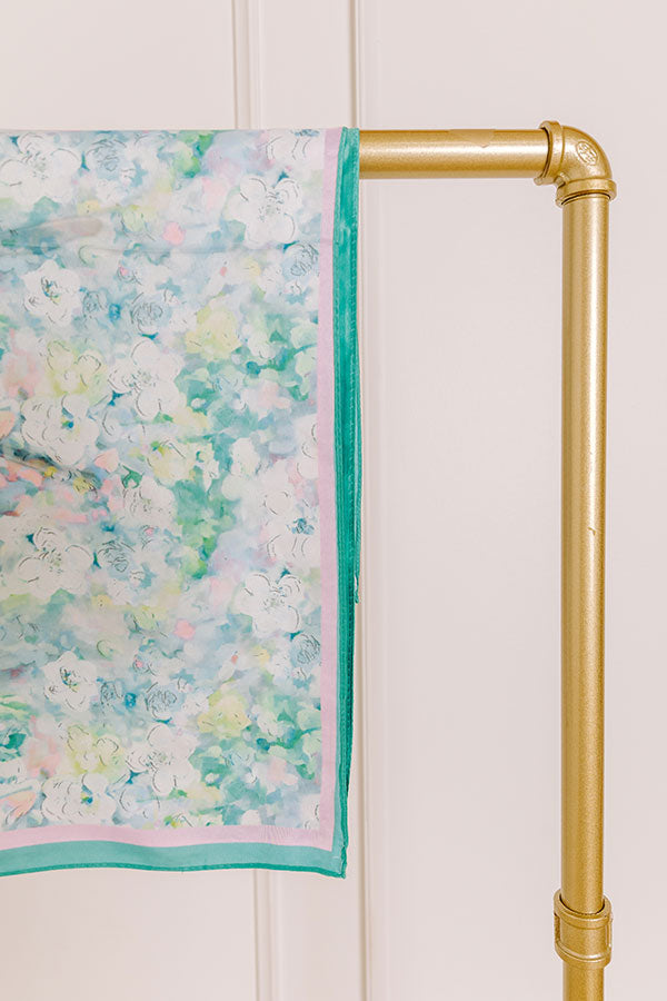 impressions Fresh Blooms Satin Scarf in Green