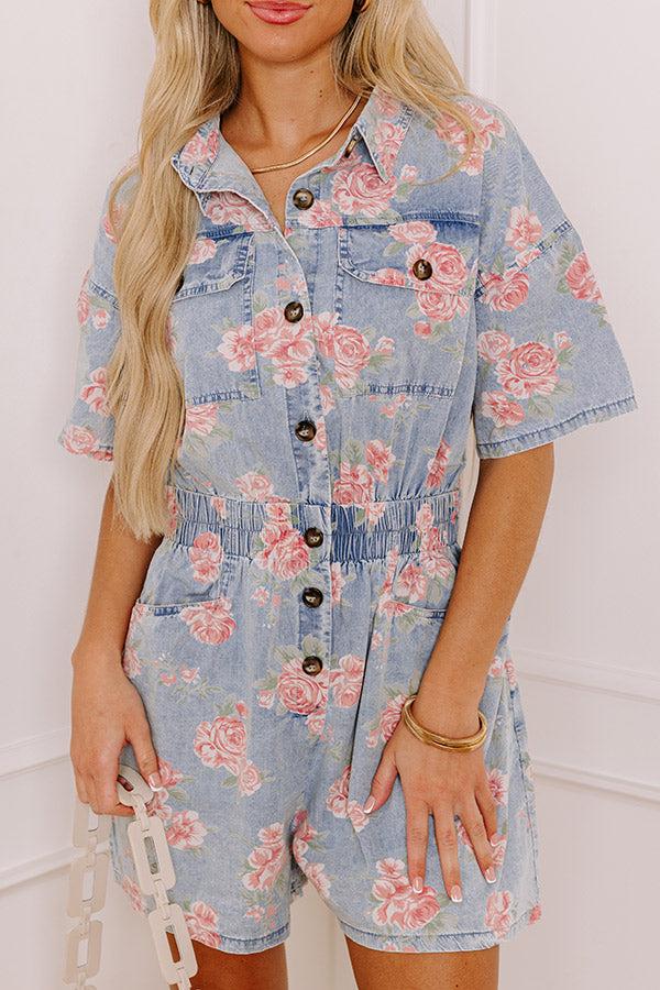 Impressions Garden Picnic Chambray Floral Romper