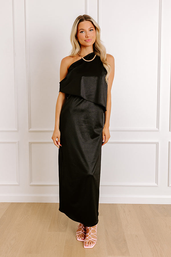 Impressions Glamour Girl Satin Midi Dress In Black