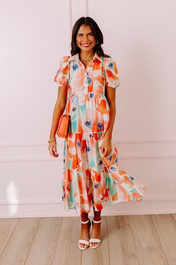 Impressions Graceful Moment Floral Midi In Coral