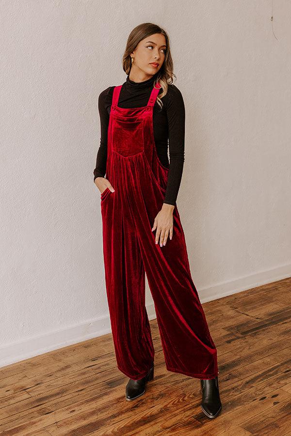 impressions Holiday Cheer Velvet Jumpsuit in Wine