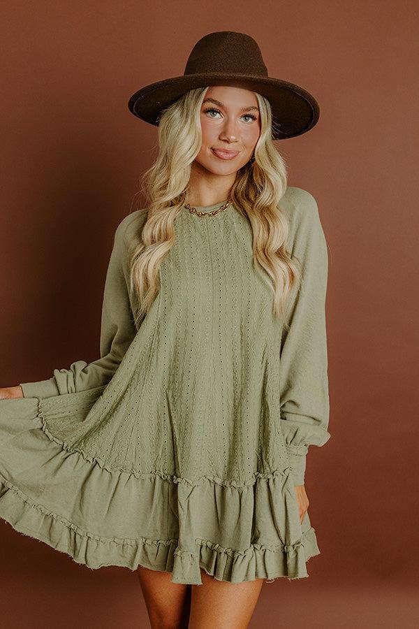 Impressions Kind Eyes Eyelet Mini Dress In Sage