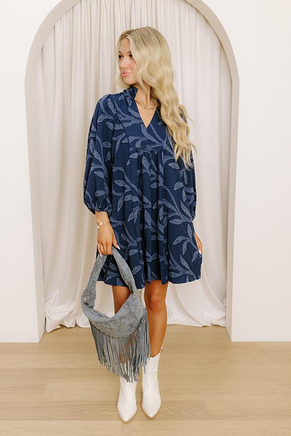 impressions Kind Smile Jacquard Mini Dress in Navy