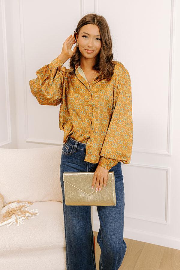 Impressions Midtown Chic Satin Button Up Top