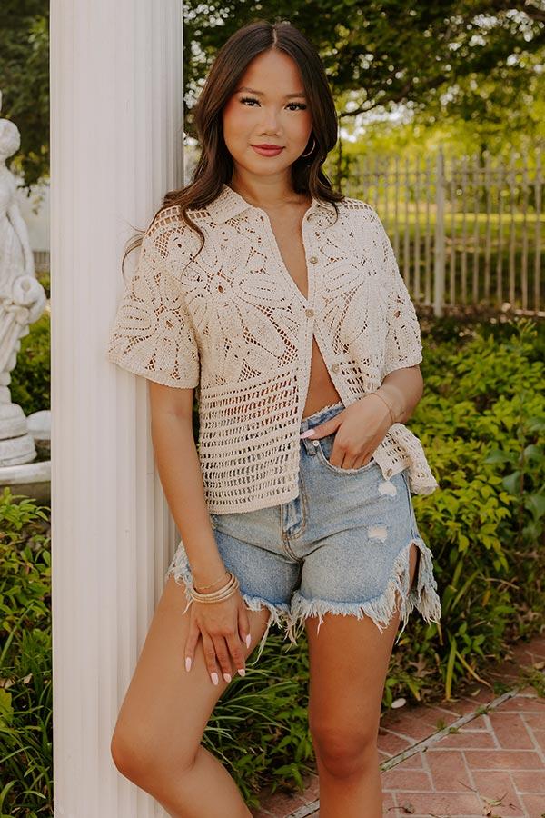 impressions Oasis Breeze Crochet Button Up Top