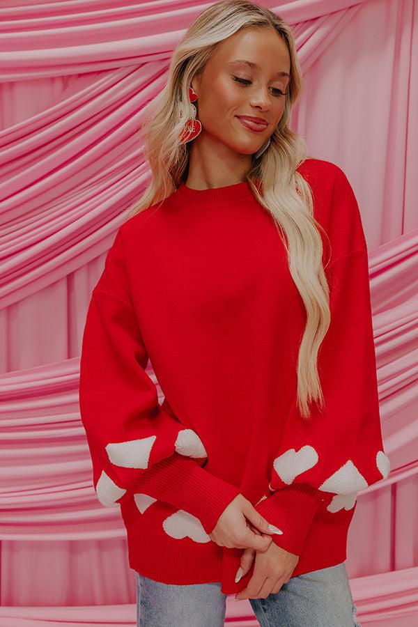 impressions Open Heart Knit Sweater in Red