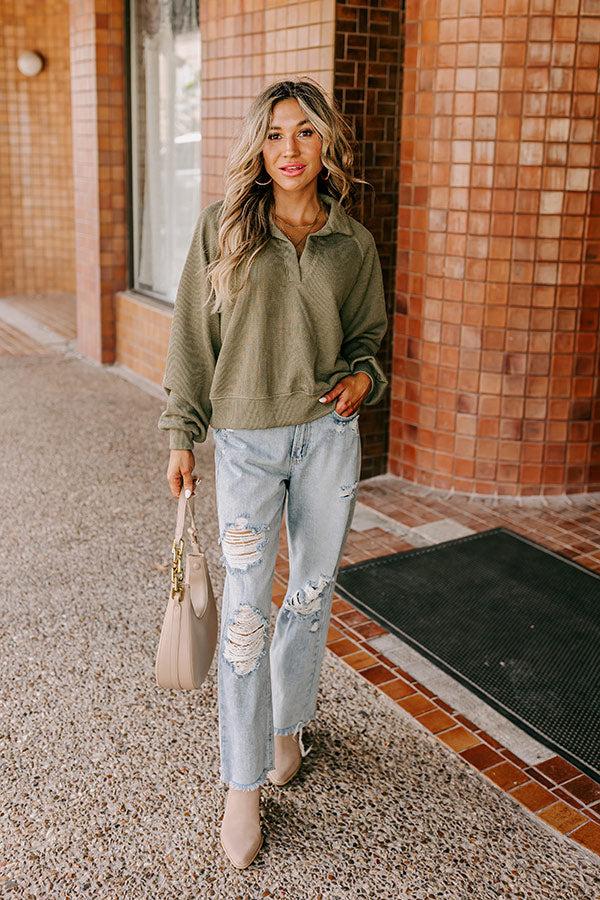 impressions Park Avenue Ribbed Sweatshirt in Sage