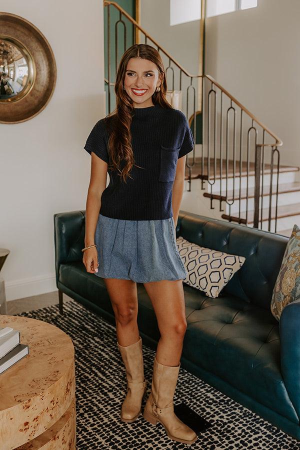 Impressions Poetry And Lattes Knit Top In Navy