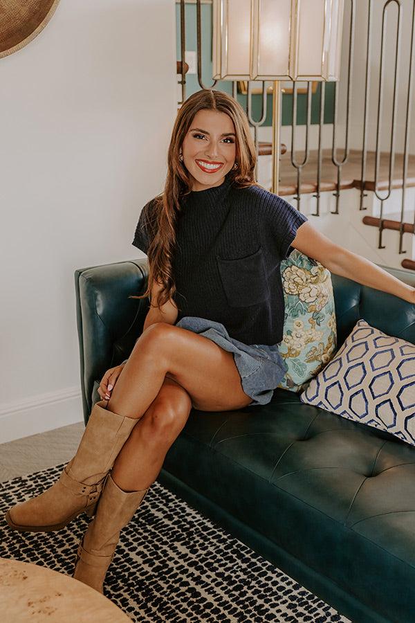 impressions Poetry And Lattes Knit Top in Navy