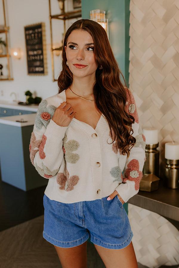 Impressions Pop Of Color Floral Knit Cardigan