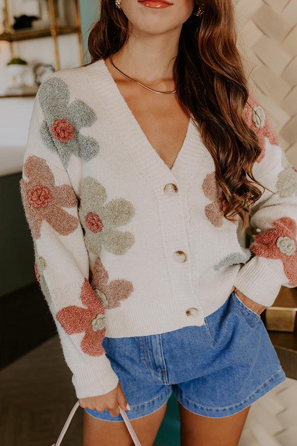 Impressions Pop Of Color Floral Knit Cardigan