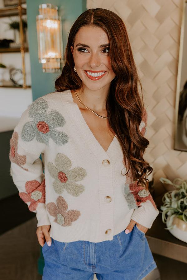 impressions Pop Of Color Floral Knit Cardigan