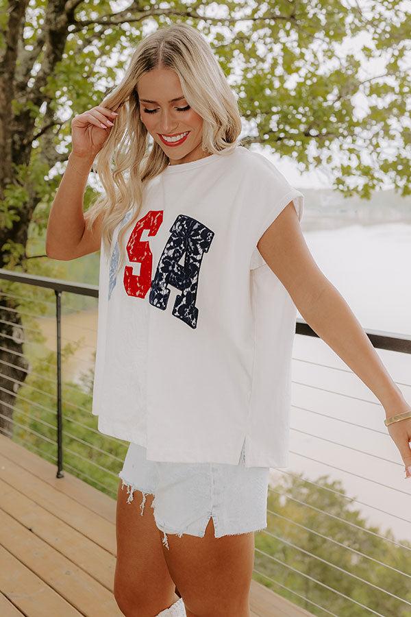 Impressions Red White And Lace USA Embroidered Tee