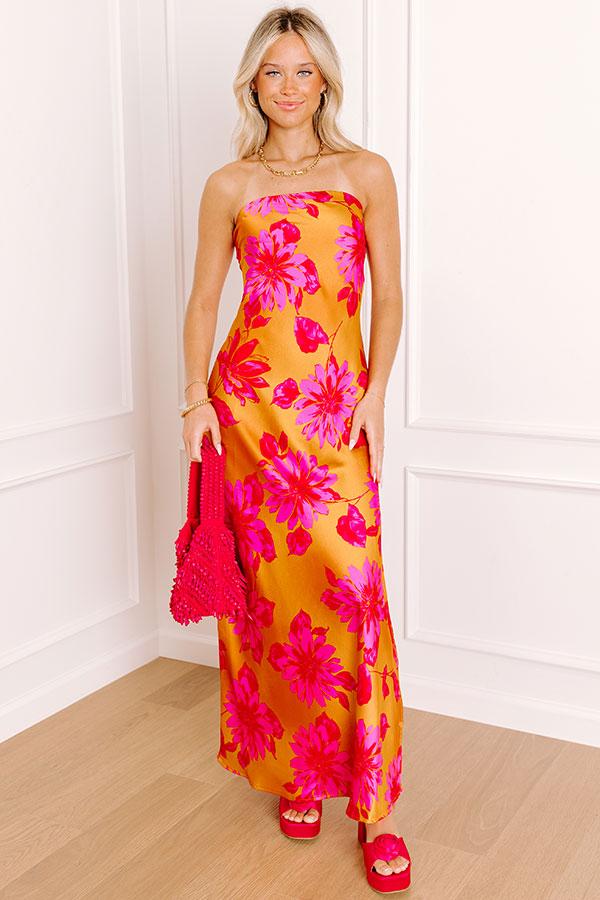 impressions Rooftop Fiesta Satin Floral Maxi Dress