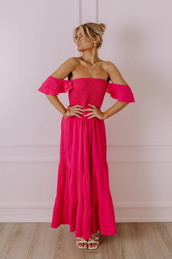 Impressions Seaside Chic Smocked Maxi In Hot Pink