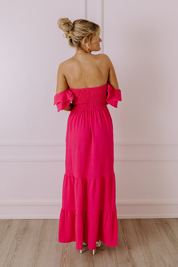 Impressions Seaside Chic Smocked Maxi In Hot Pink
