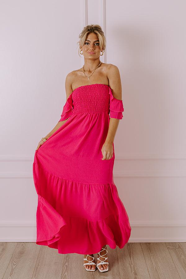 impressions Seaside Chic Smocked Maxi In Hot Pink