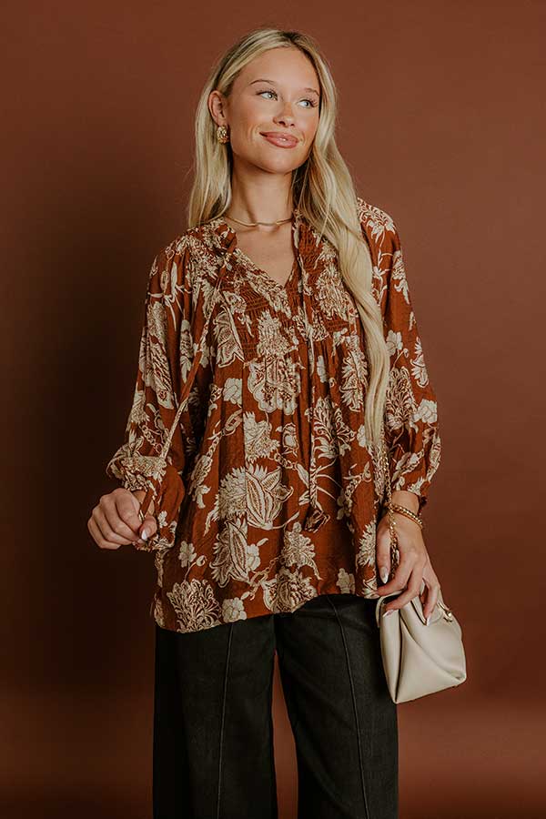 impressions Simply Charming Floral Top in Camel