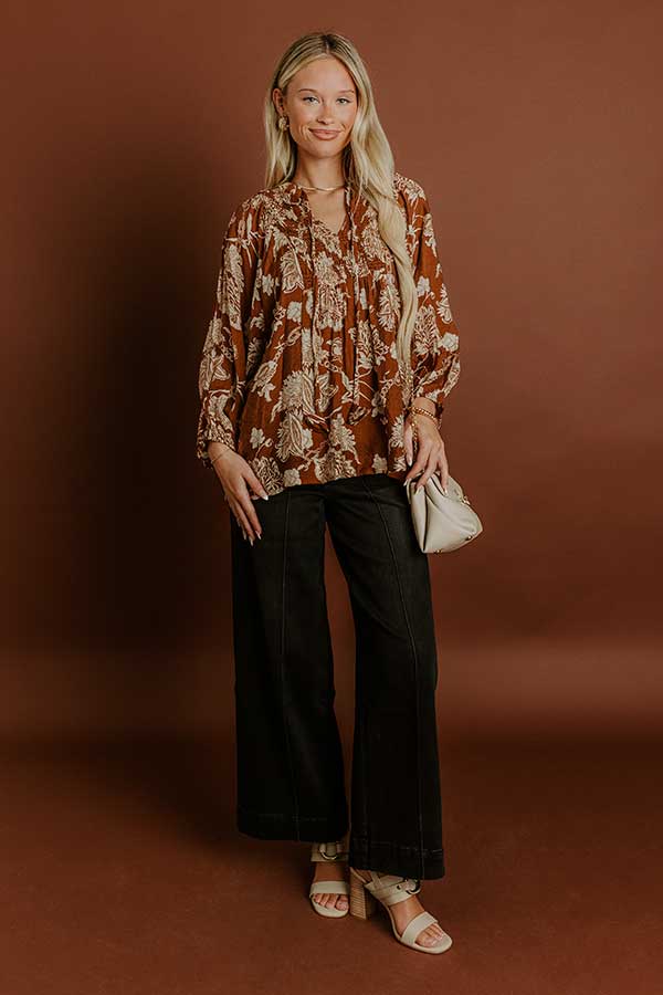 Impressions Simply Charming Floral Top In Camel