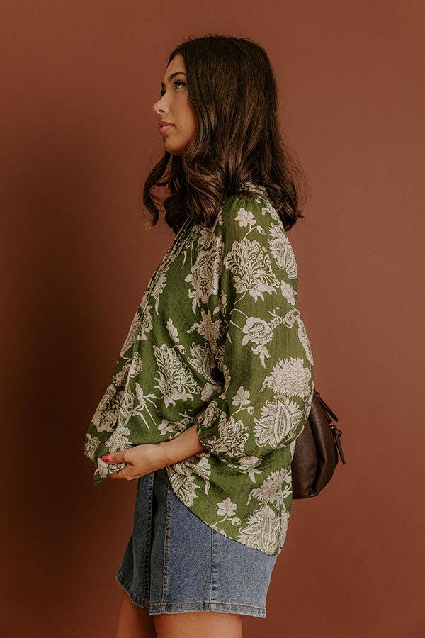 Impressions Simply Charming Floral Top In Olive