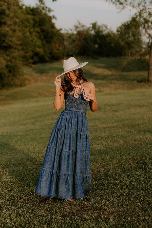 impressions Skyline Chic Smocked Denim Maxi Dress