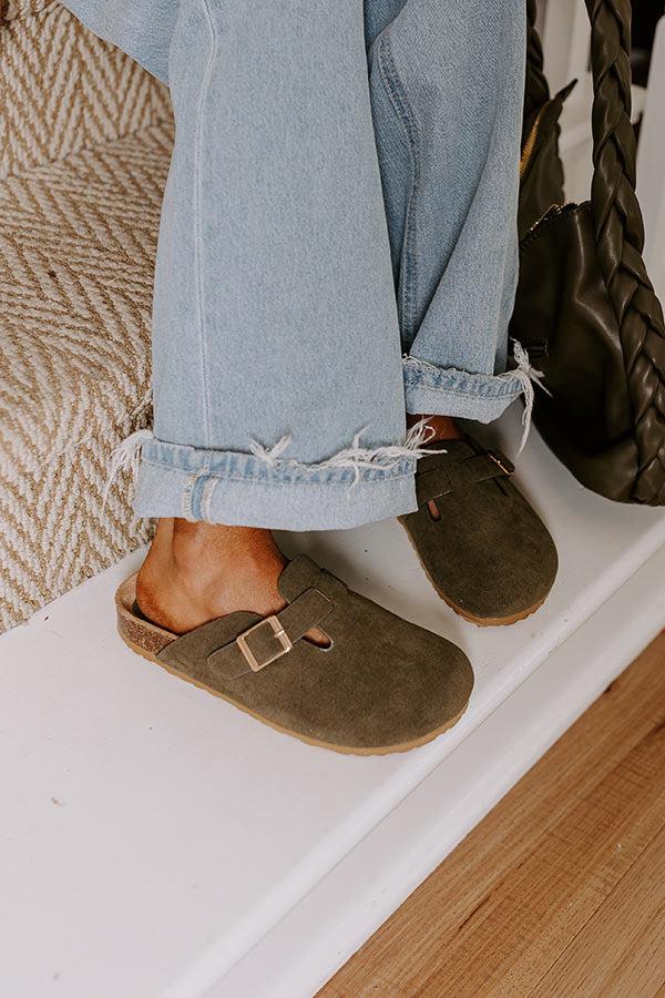 Impressions The Willow Faux Suede Clogs In Olive