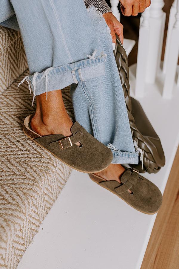 impressions The Willow Faux Suede Clogs in Olive