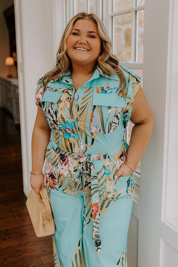 Impressions Tropical Tour Jumpsuit In Aqua Curves