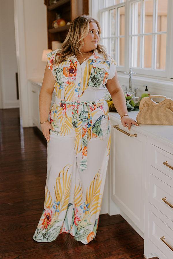 Impressions Tropical Tour Jumpsuit In White Curves