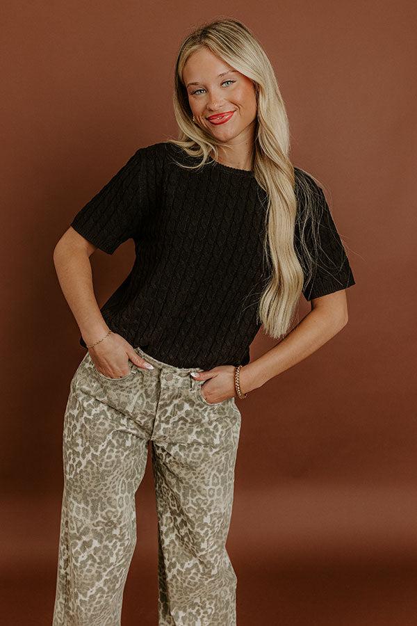 impressions Uptown Charm Cable Knit Top in Black