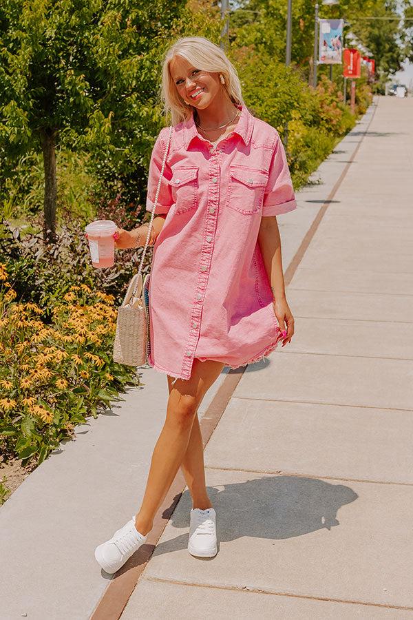 impressions Urban Edge Denim Mini Dress in Pink