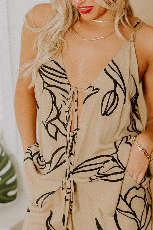 Impressions Vacay Bungalow Front Tie Tank In Khaki