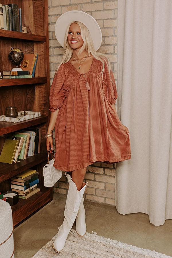 impressions Writers Retreat Babydoll Dress In Rust