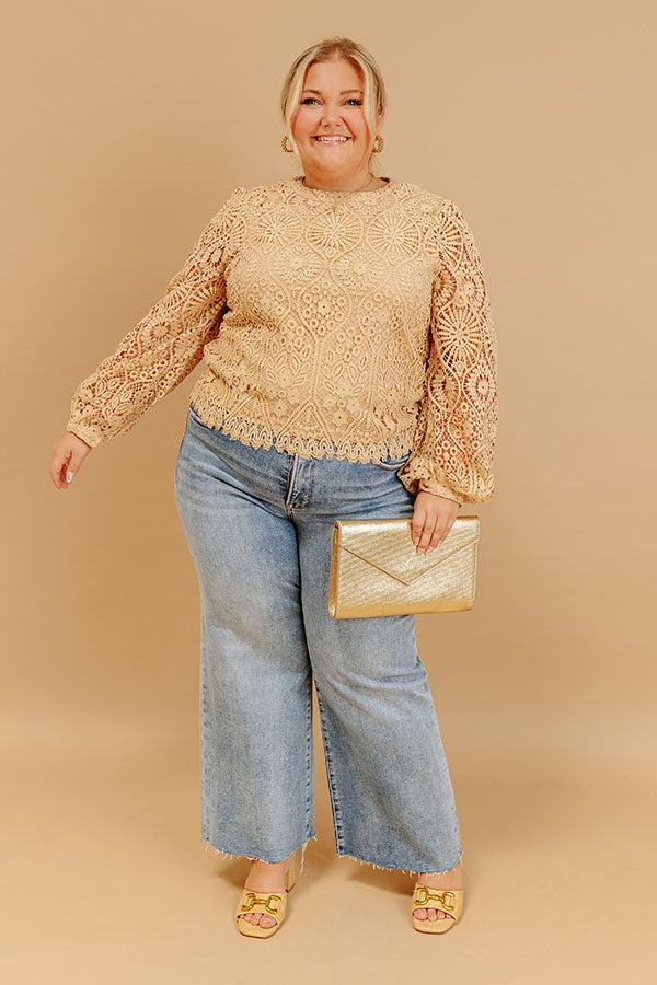 impressions It's In The Details Crochet Top in Beige Curves
