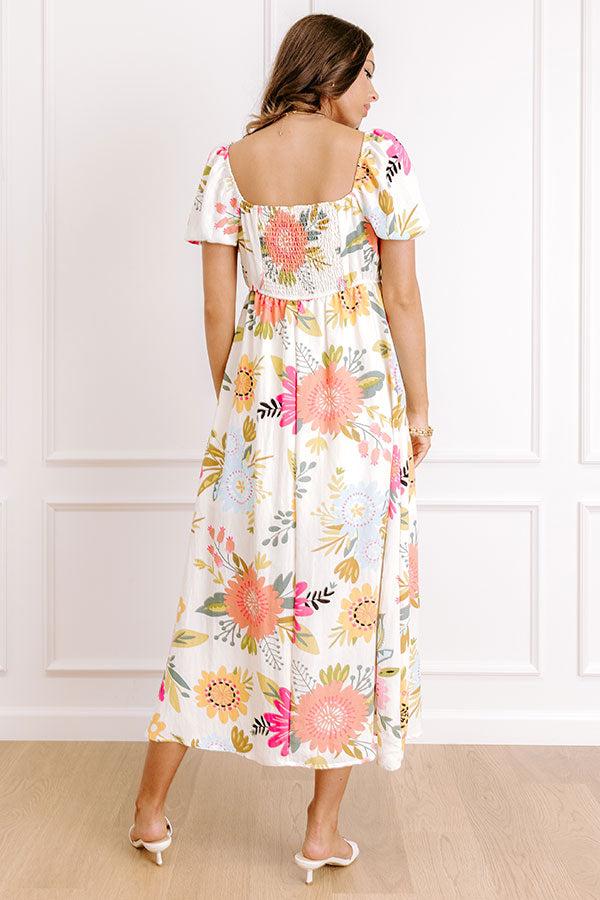 Impressions Joyful Blooms Linen-Blend Midi Dress In Pink