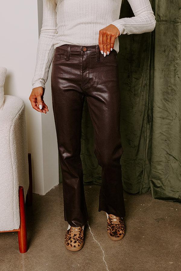 Impressions Just USA The Ariadne High Waist Coated Straight Leg Pants In Espresso